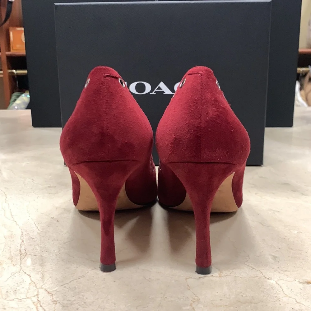 COACH VARICK LACE-UP PUMP IN MERLOT WITH 85MM HEEL SIZE US 8 - Picture 9 of 11